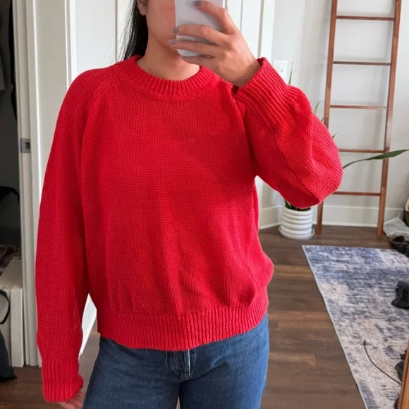 B SIDES “Lind” 100% Italian Linen Knit Red Crewneck Sweater in Geranium sz SMALL - Picture 5 of 11
